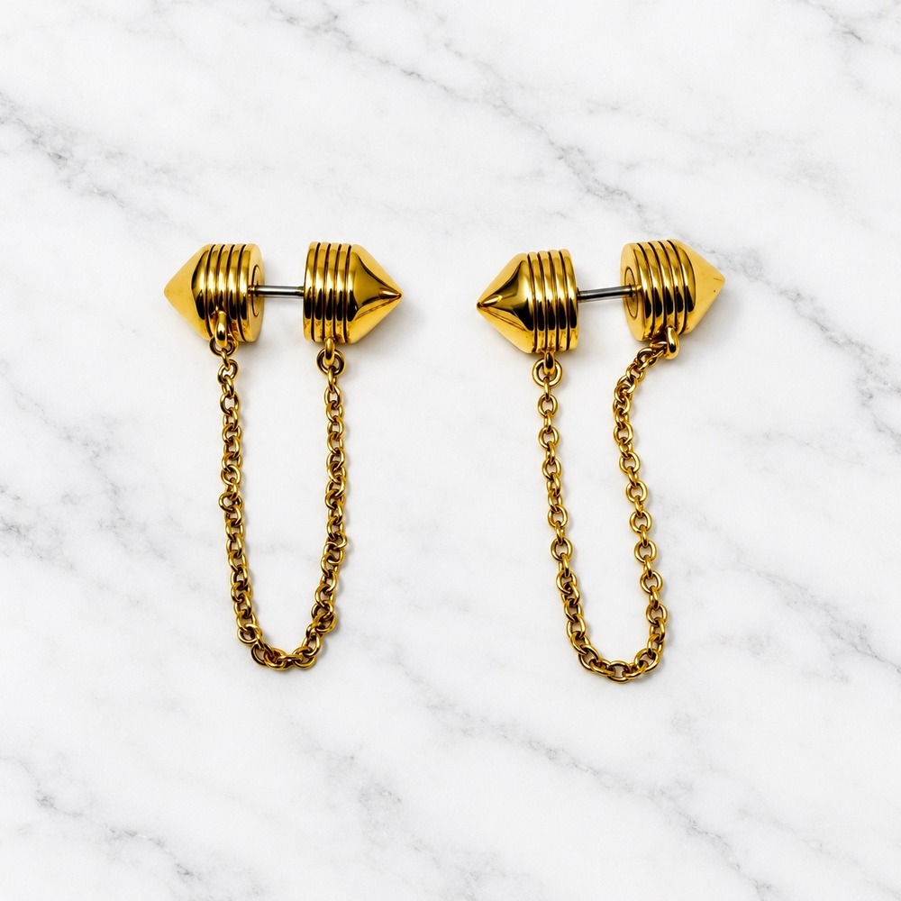 Botkier Gold Spike Front-to-Back Chain Earrings Edgy Punk Rocker Streetwear